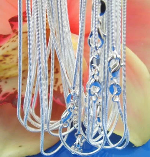 925 sterling solid Silver lots 10PCS 1mm snake chain Necklace 16-30inch