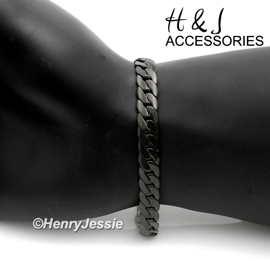 7.5″-11″MEN 316L Stainless Steel 8mm Black Plated Miami Cuban Curb Bracelet*B155