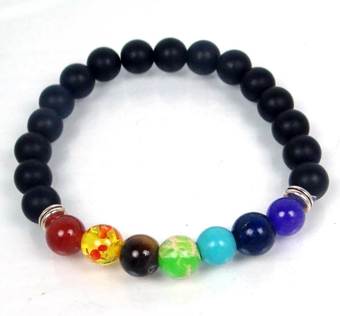 Unisex 7 Chakra Healing Beads Natural Lava Essential Oil diffuser Yoga Bracelet