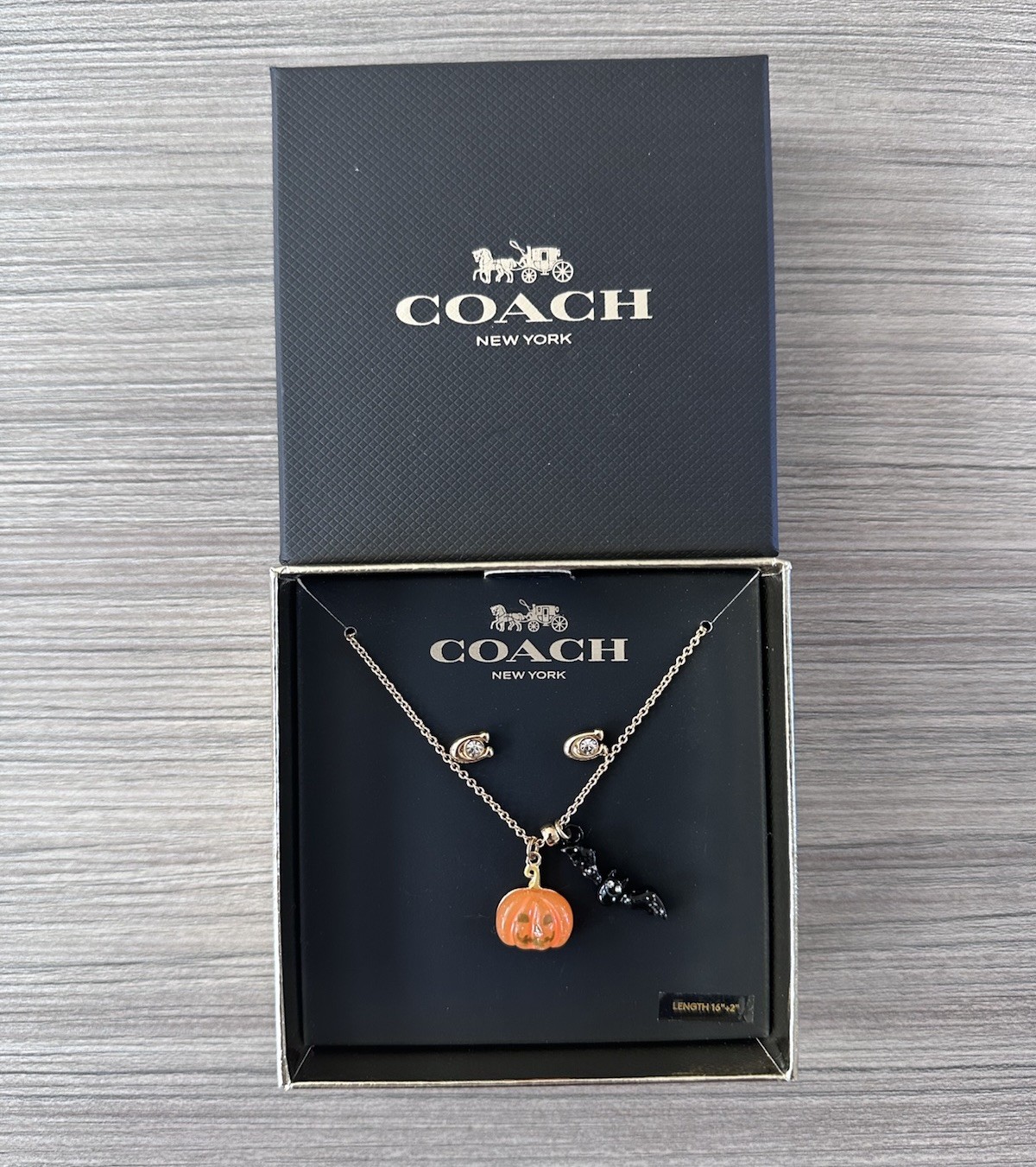 NWT Coach Halloween Jack-o’-lantern Pumpkin & Bat Earrings & Necklace Set CZ006