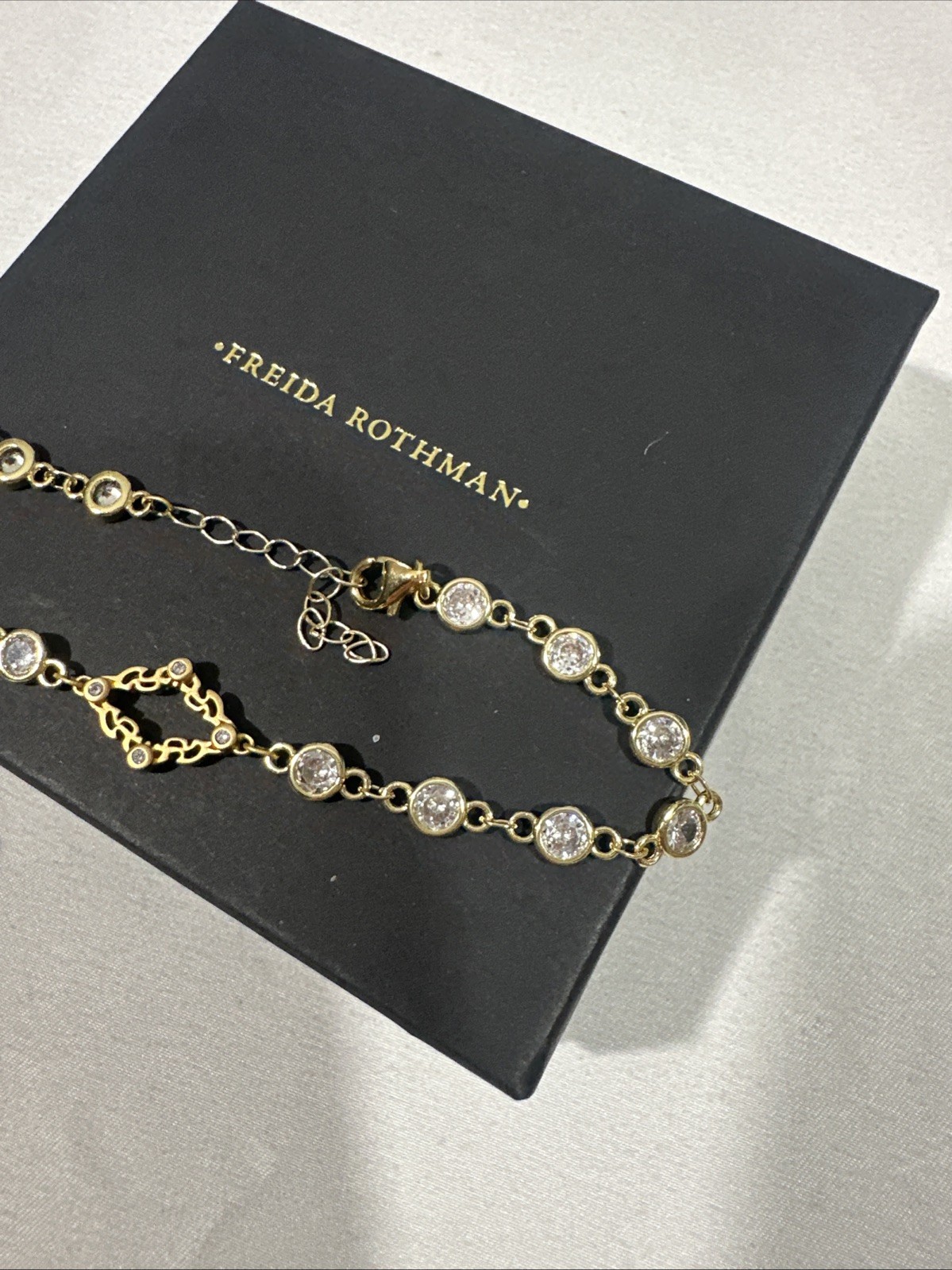NEW Freida Rothman Brass Bezel Cubic Zirconia Bracelet in Gold Finish