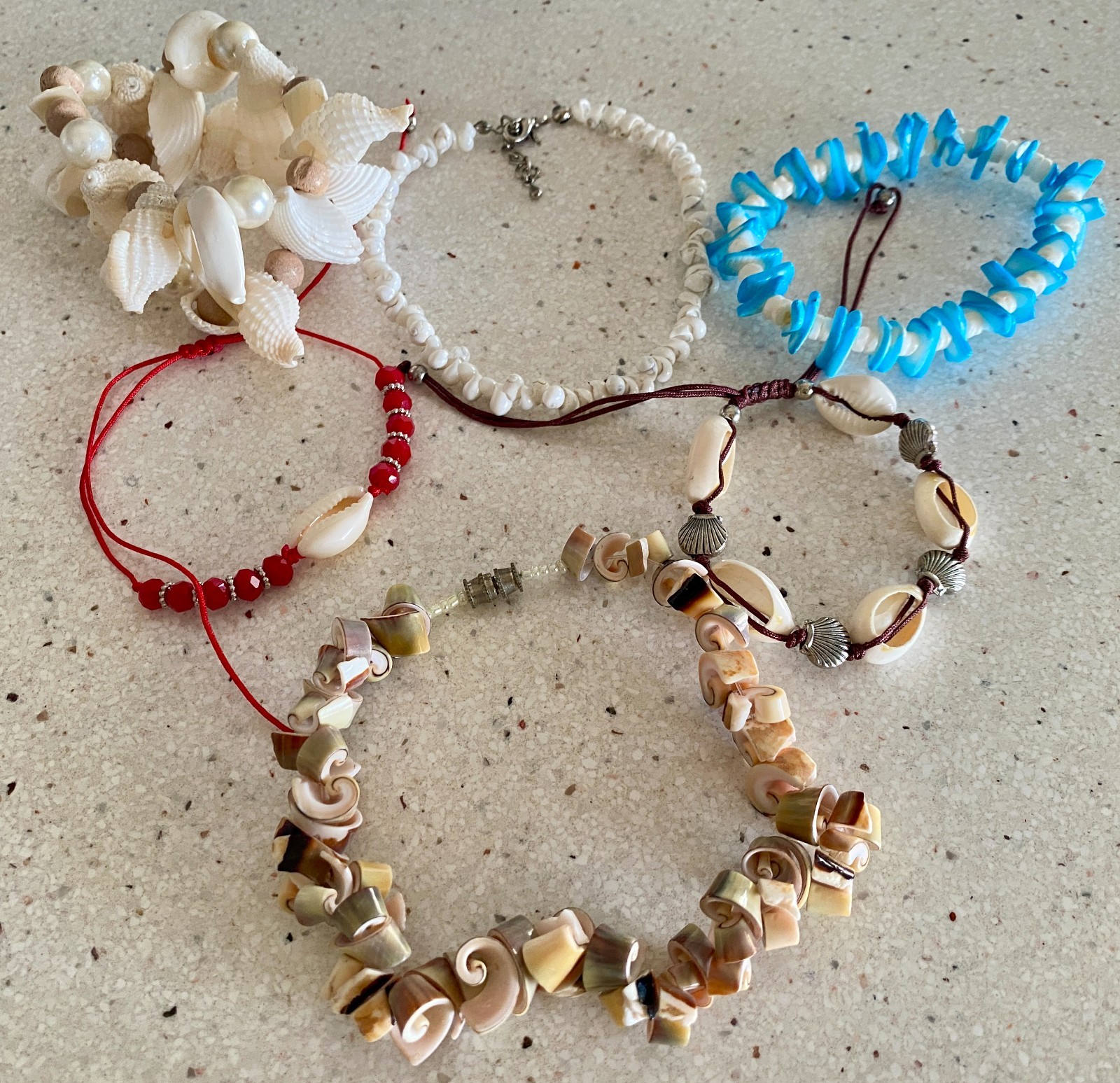 Lot of 6 Sea Shell Beach Bracelet Conch Cowrie Puka Boho Y2K Vintage