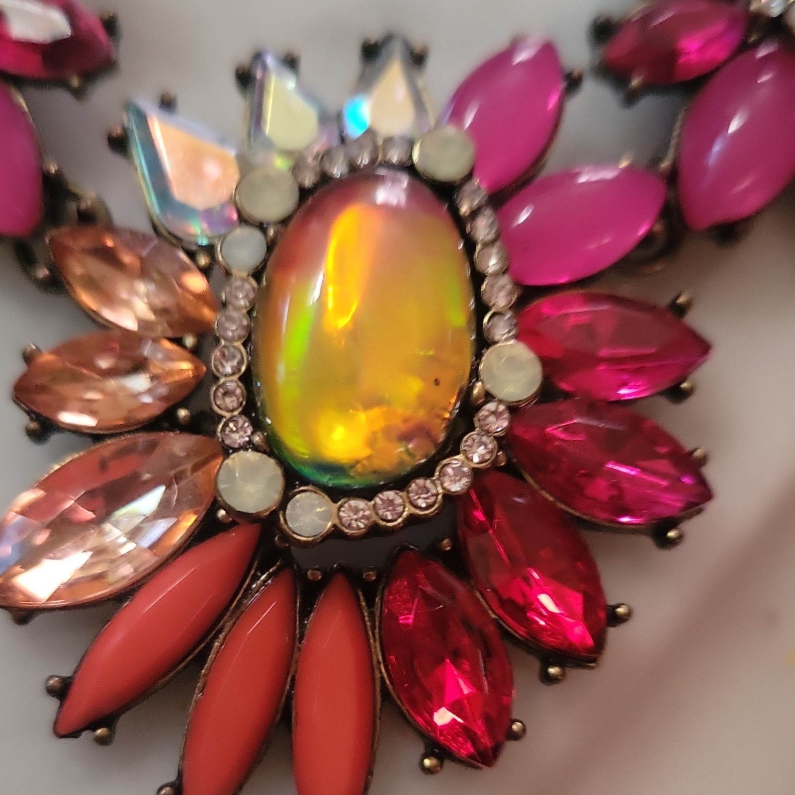 Multicolor Crystal Rhinestone Flower Statement Necklace, Adjustable Cable Chain