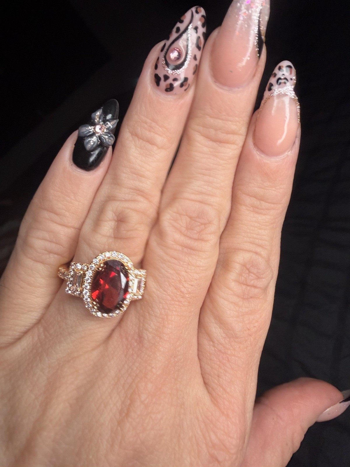 Size 7 AAA CZ Ruby Red Halo Ring 18K Gold Filled Over Brass