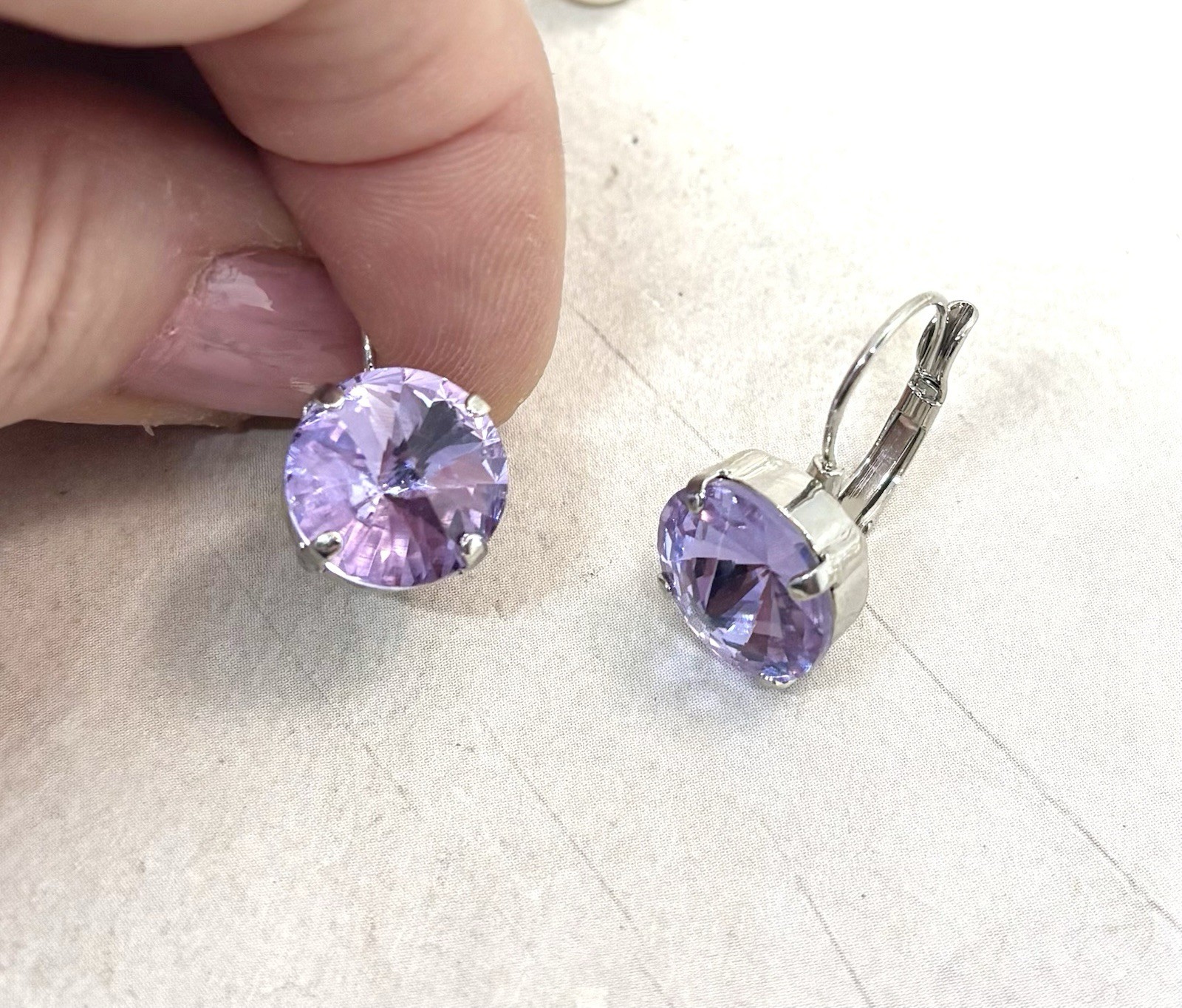 Antique Silver Violet Lavender Cup Chain Earrings, Purple Earrings