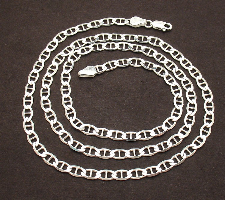 4.5mm 3/16″ Unisex Solid Mariner Link Chain Necklace Real 925 Sterling Silver