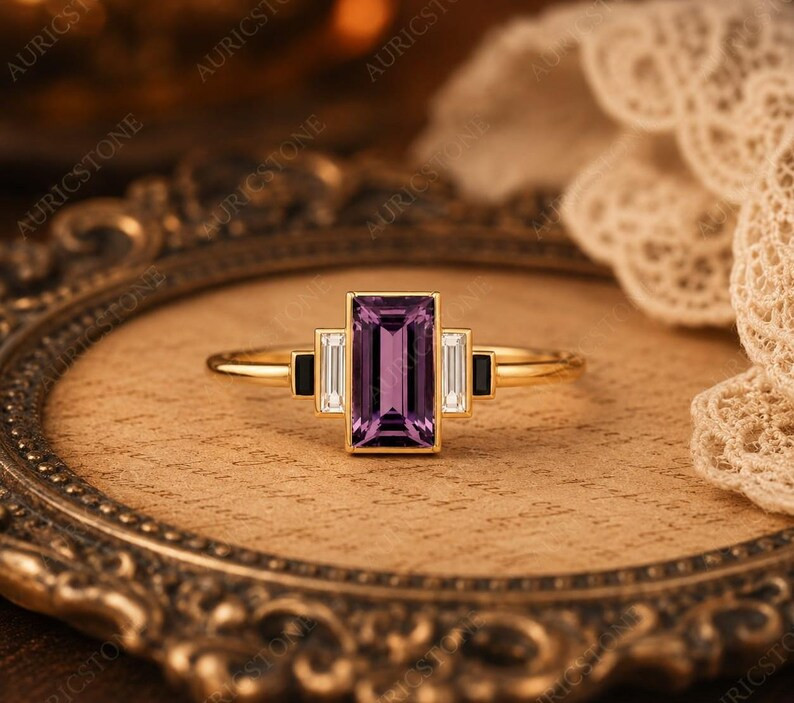 Lab Created Amethyst Ring, Base Metal: Brass Finish: Gold Plated, Gift