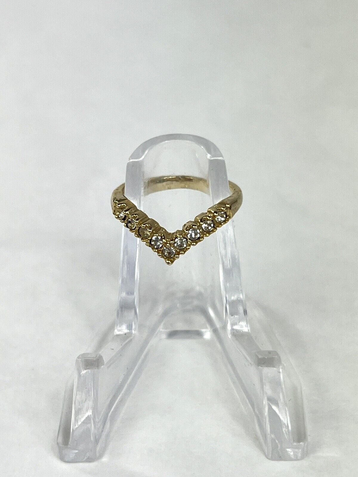 Gold Tone 14K GE Roman Ring Size 6 Clear Stone V Shape ring Roman China