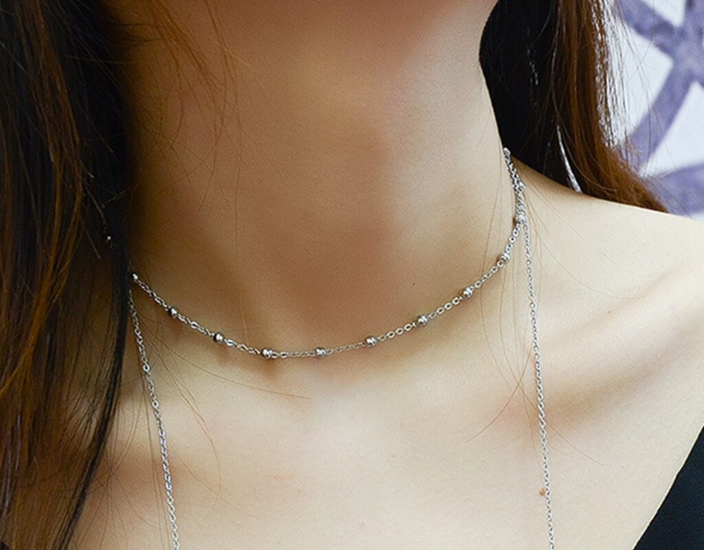 Gold Plated Titanium Stainless Steel 3.5mm Bead Chain Choker Necklace 14-16″