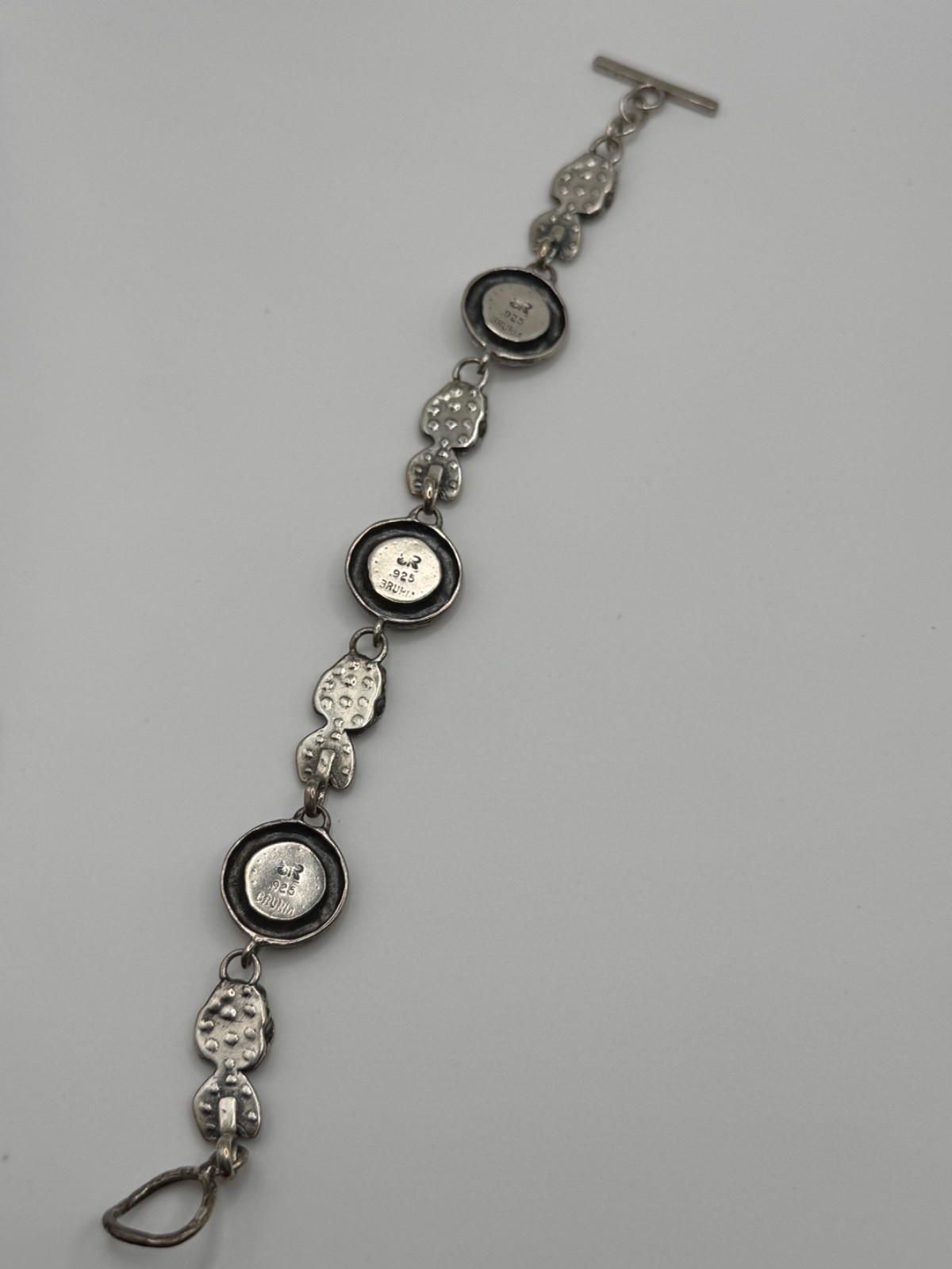 Luli Hamersztein Sterling Silver Roman Glass Rose Flower Toggle Bracelet