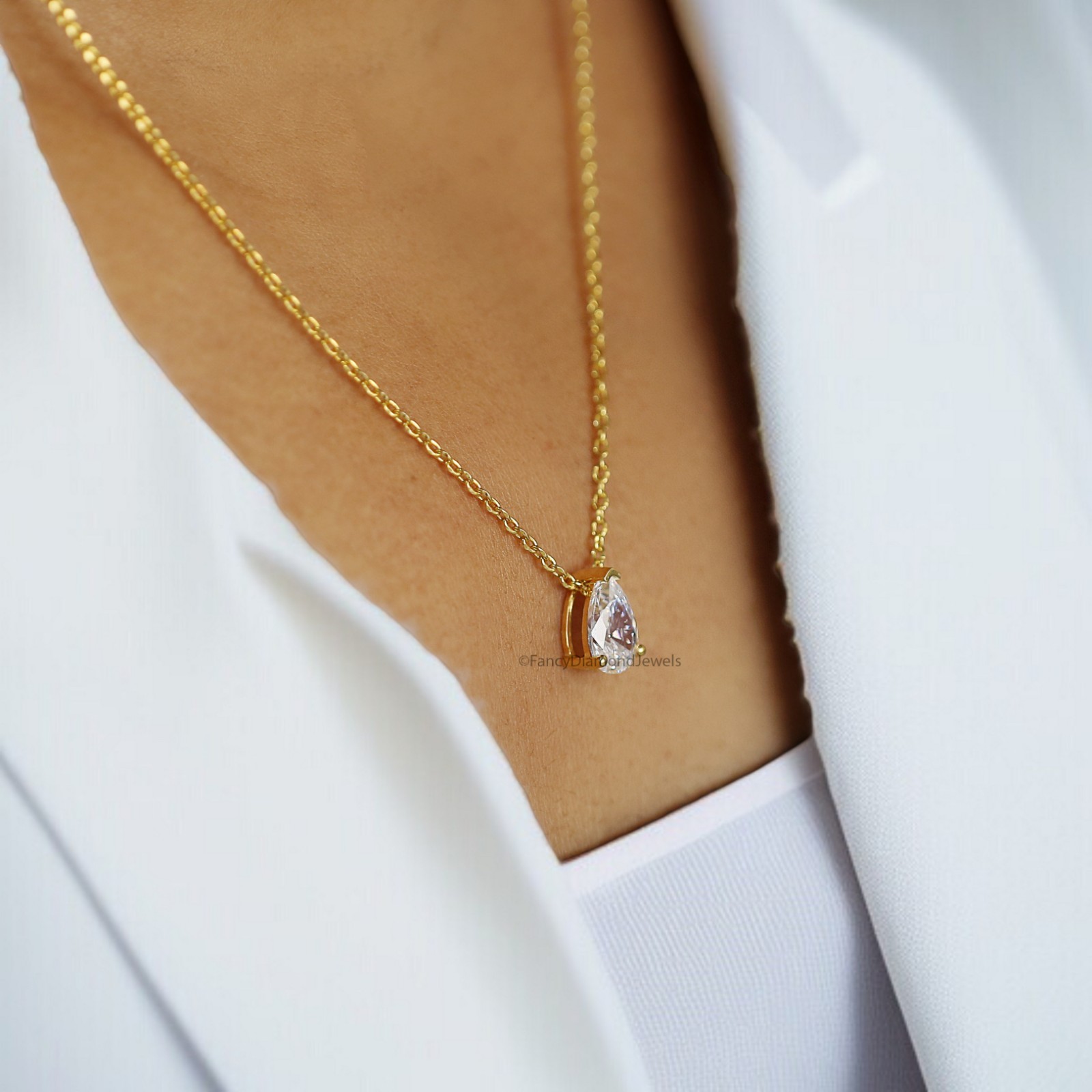 Teardrop Diamond Necklace Pear Diamond Necklace Yellow Silver handmade jewelry