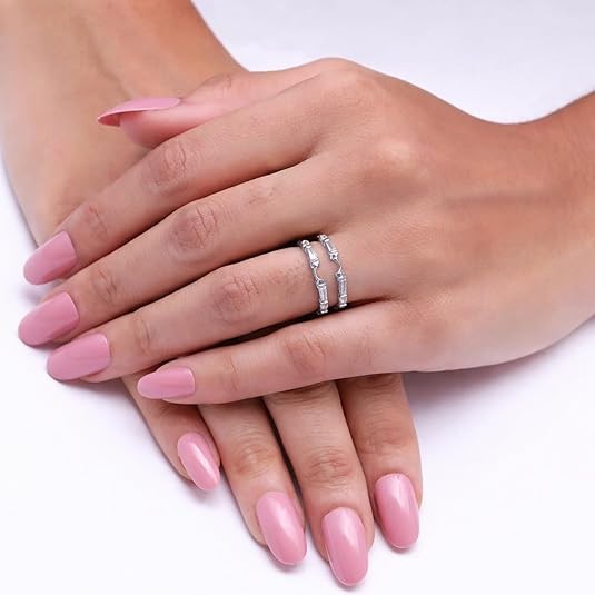Enhancer Guard Ring Simulated Diamond Baguette & Round 14K White Gold Plated