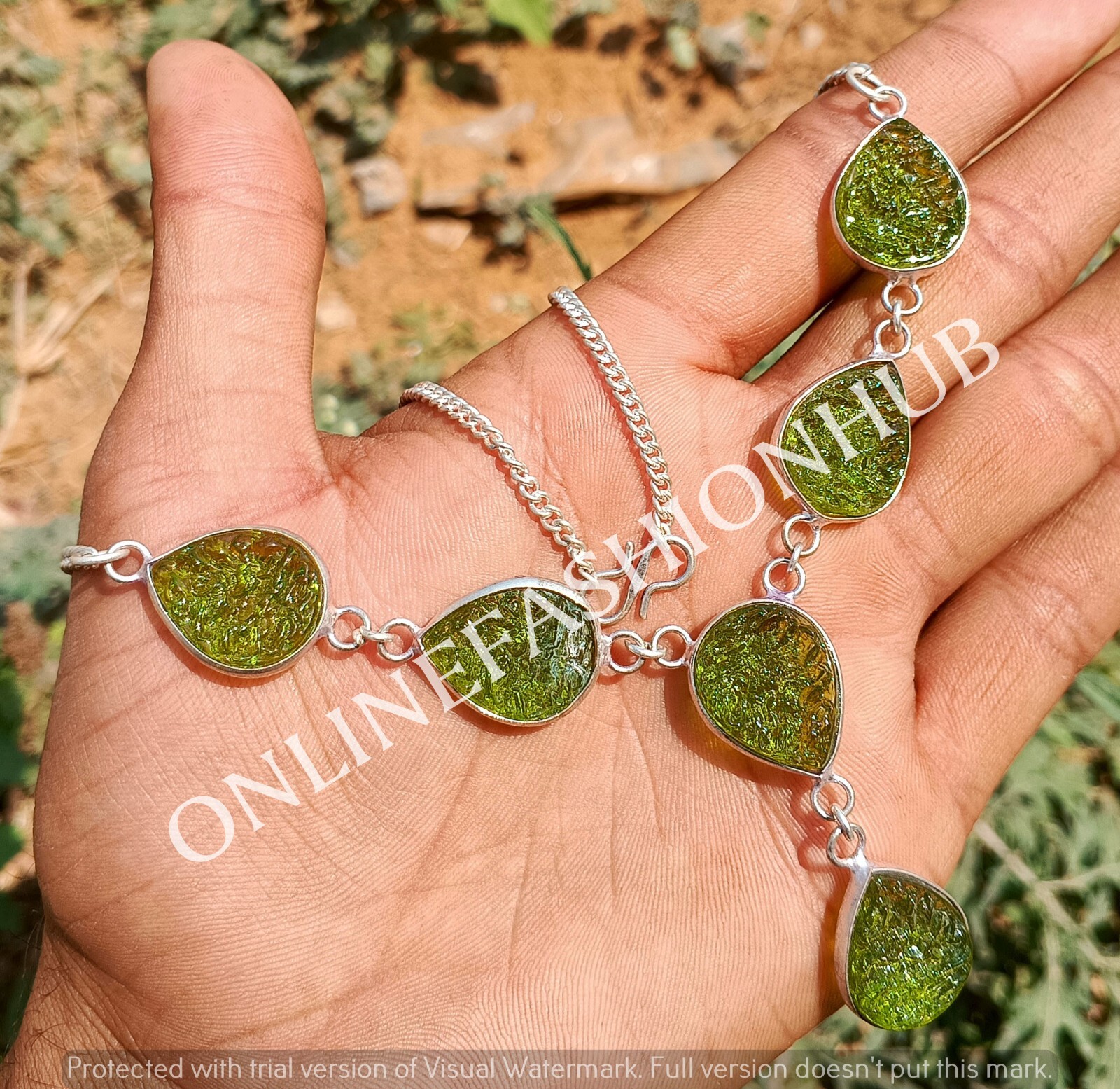 New Arrive Moldavite Gemstone 925 Sterling Silver Plated Handmade 1 PC Necklace