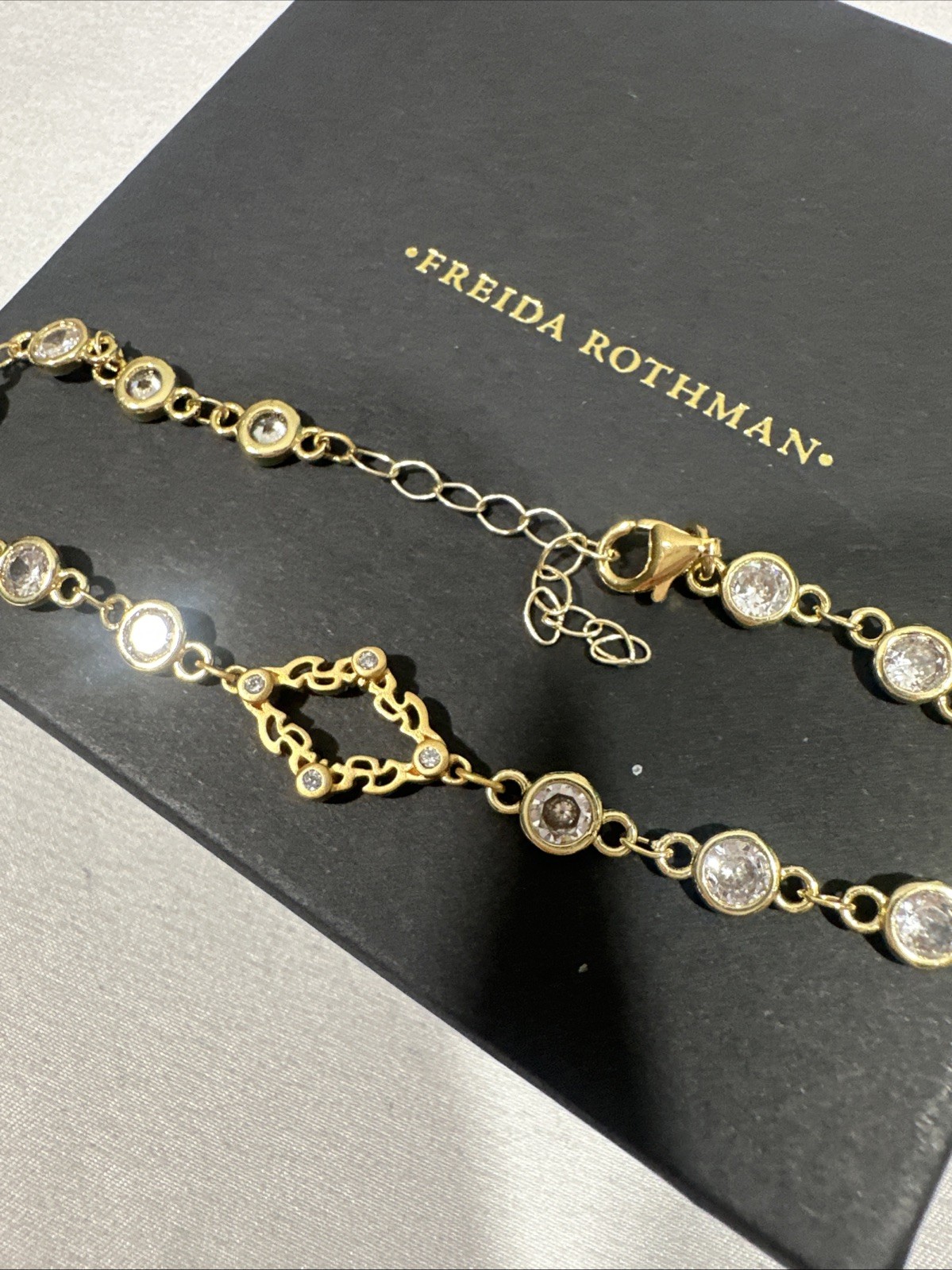 NEW Freida Rothman Brass Bezel Cubic Zirconia Bracelet in Gold Finish