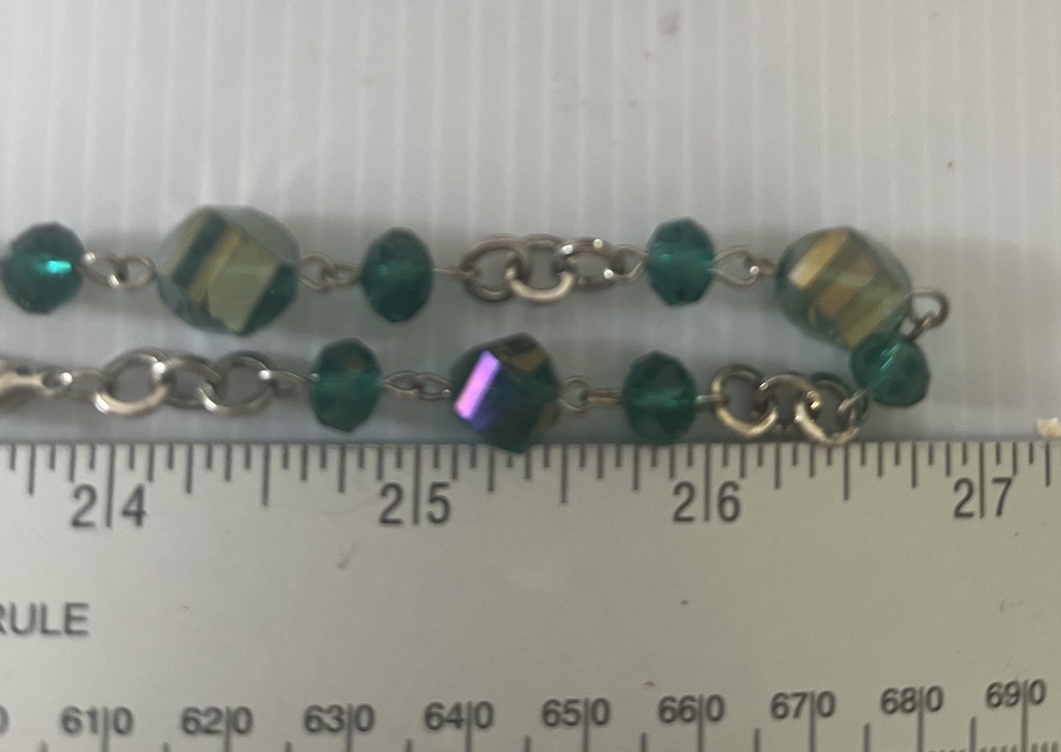 Long Blue/Green Faceted Glass Bead Necklace Strand Opera Length 54″ SALE!