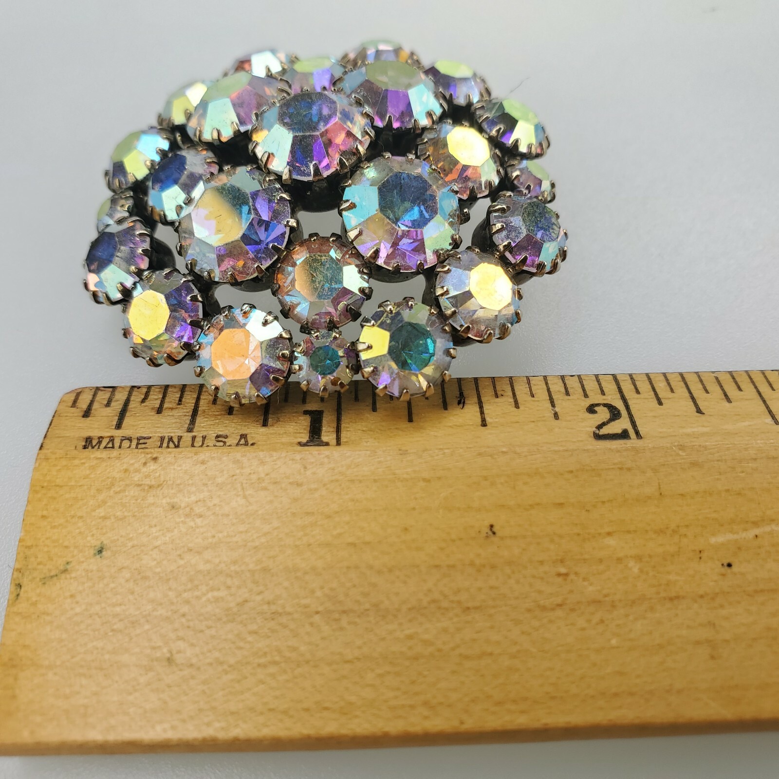 Statement Brooch Pin Areola Borealis Rhinestone Round Dome Encased Faceted
