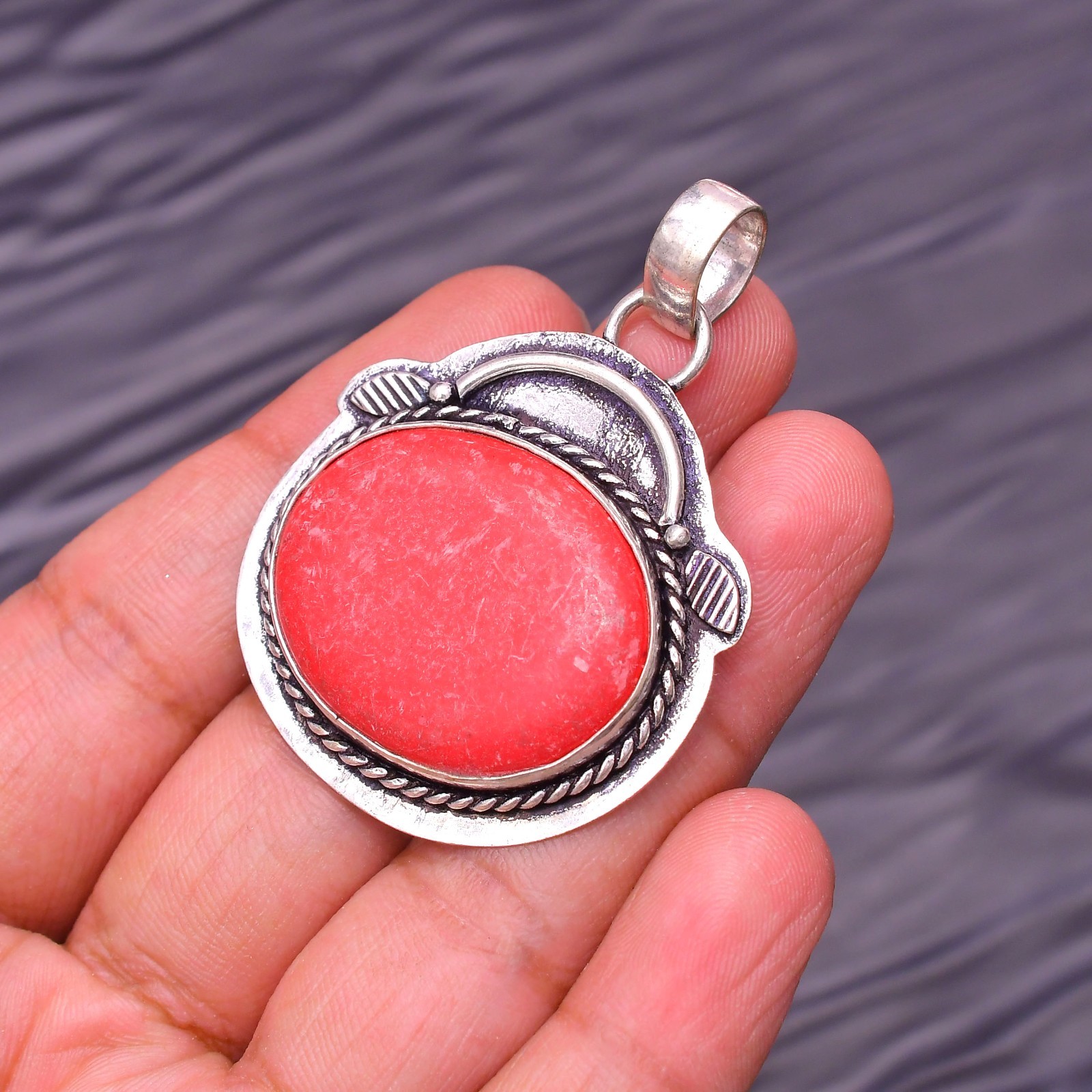 Red Coral Gemstone 925 Sterling Silver Jewelry Pendant 1.96″