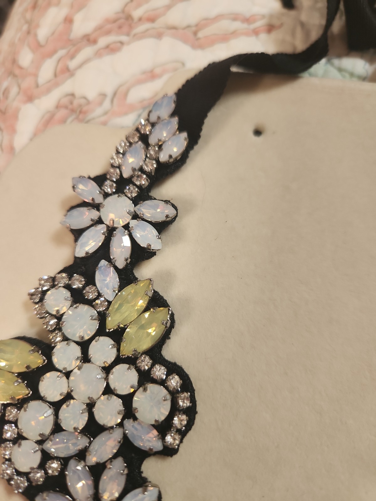 J Crew Fabric back Beaded Crystal Cluster Ribbon Necklace