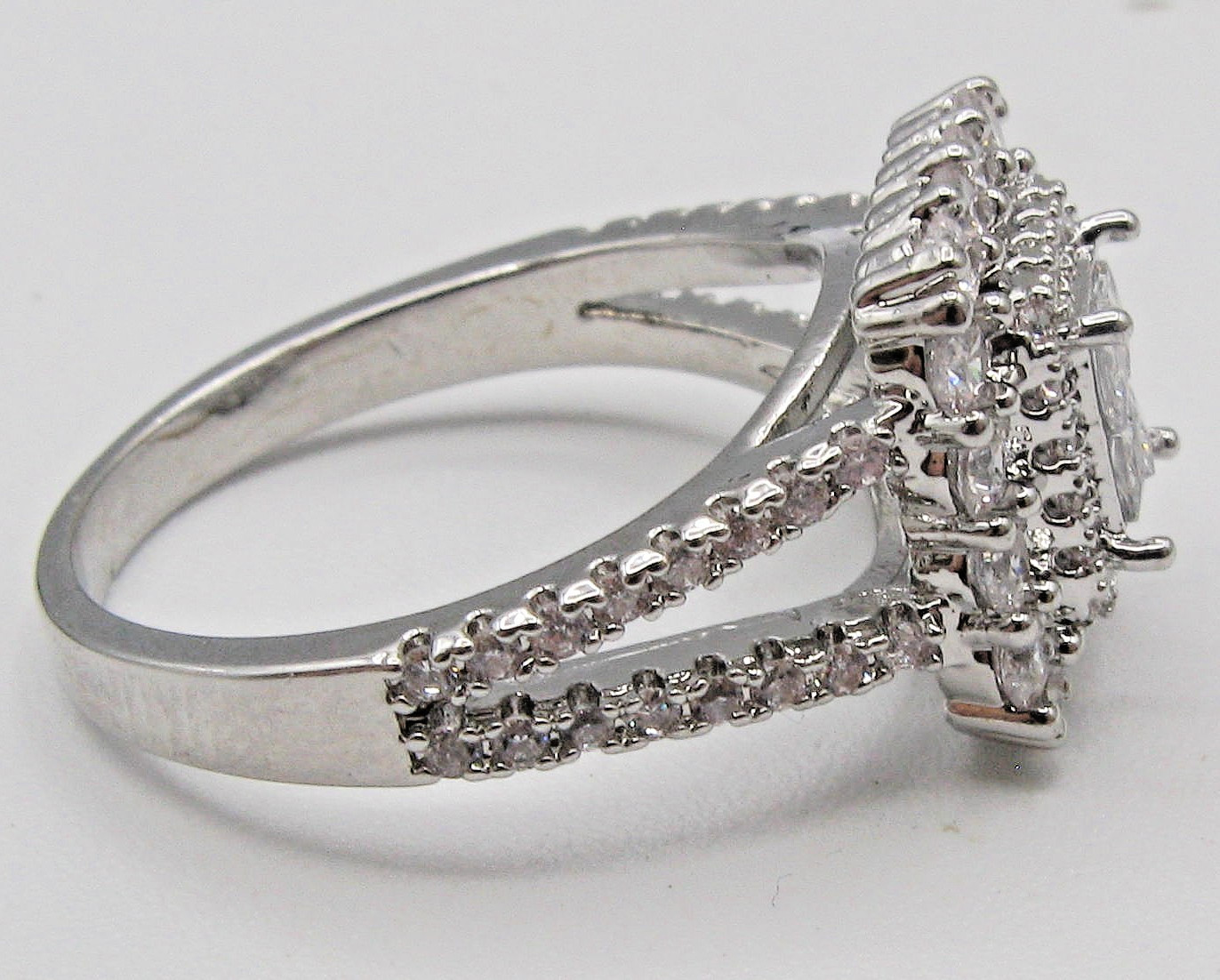 Elegant Cushion Halo Cluster Split Shank Ring Silver Tone Brilliant Women Size 6