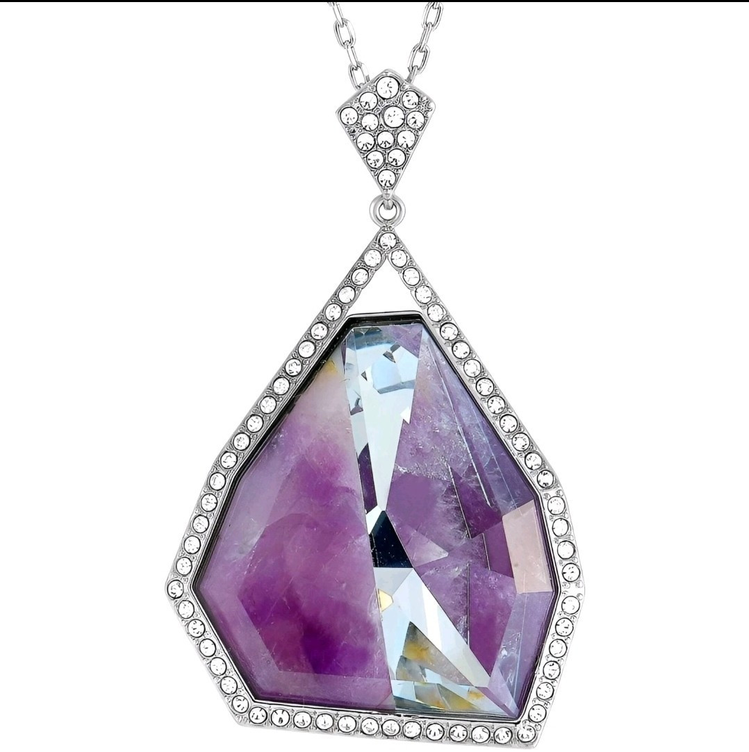 Swarovski Women’s Necklace Purple Amethyst Gemstone and Crystals Pendant