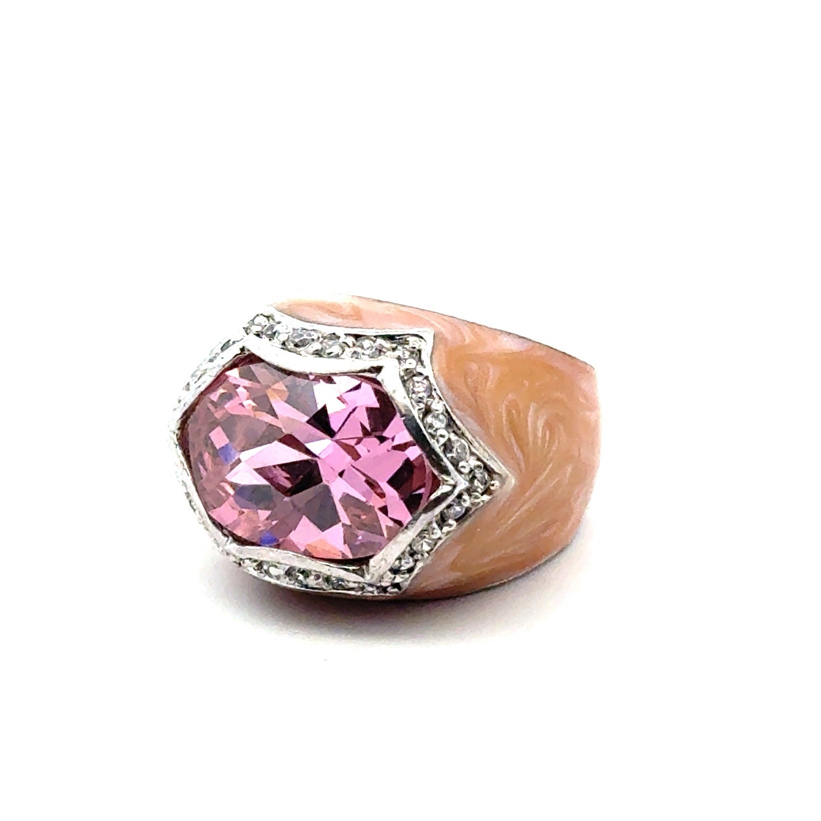 Size-7 Lauren G. Adam’s 925 Sterling Silver Enamel & Pink CZ Dome Ring, 14.4g