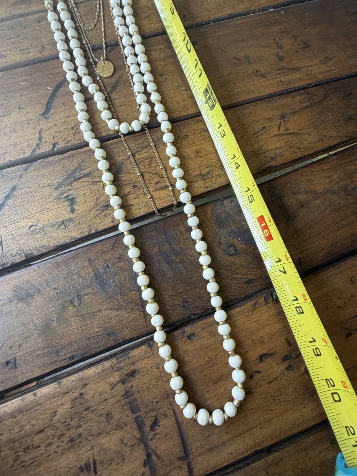 NWT Altar’d State Ivory Dbl Beaded 3 Layered Gold Chain w/Charm Layered Necklace