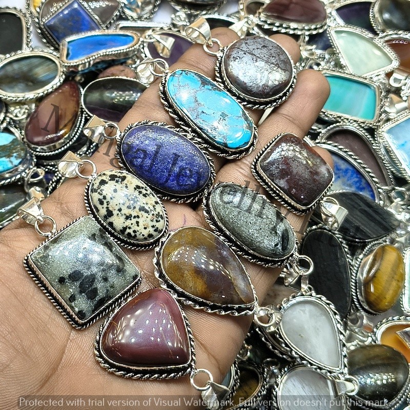 Wow Turquoise & Mix Gemstone 925 Sterling Silver Plated Pendants Lot Jewellery
