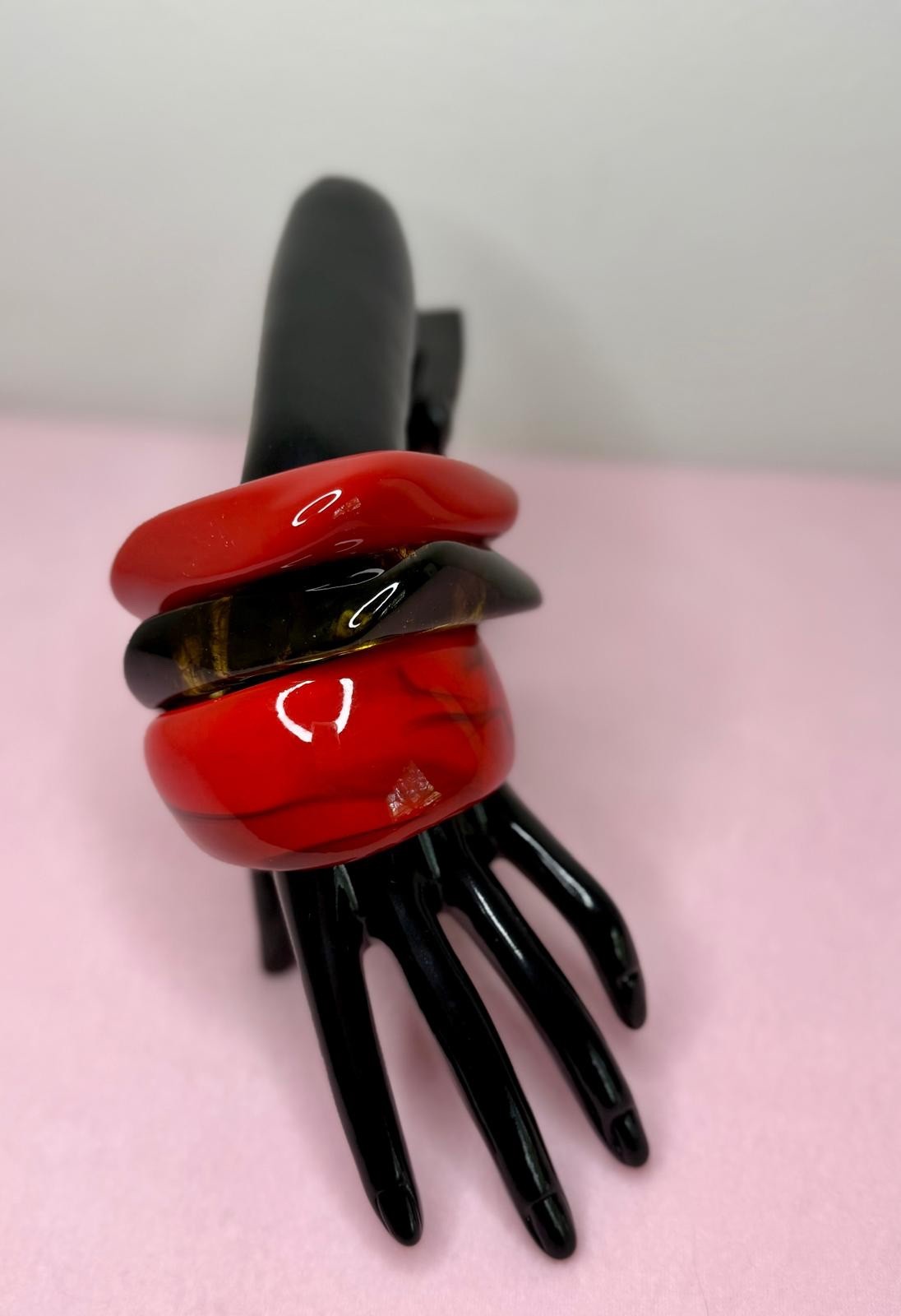 Red Bangle Bracelet Set – Chunky Stack, Bold Statement Bracelet Set, Y2K Fashion