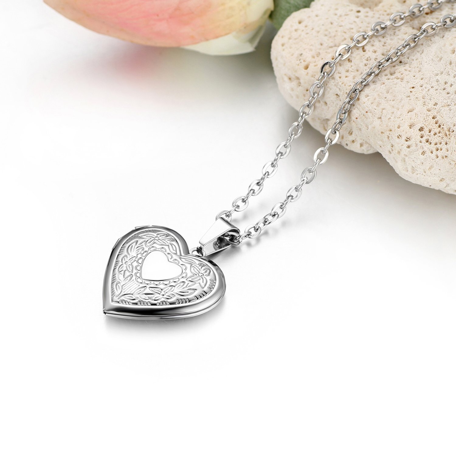 Stainless Steel Pendant Necklace Heart Locket Photo Picture Pendant Chain Gift