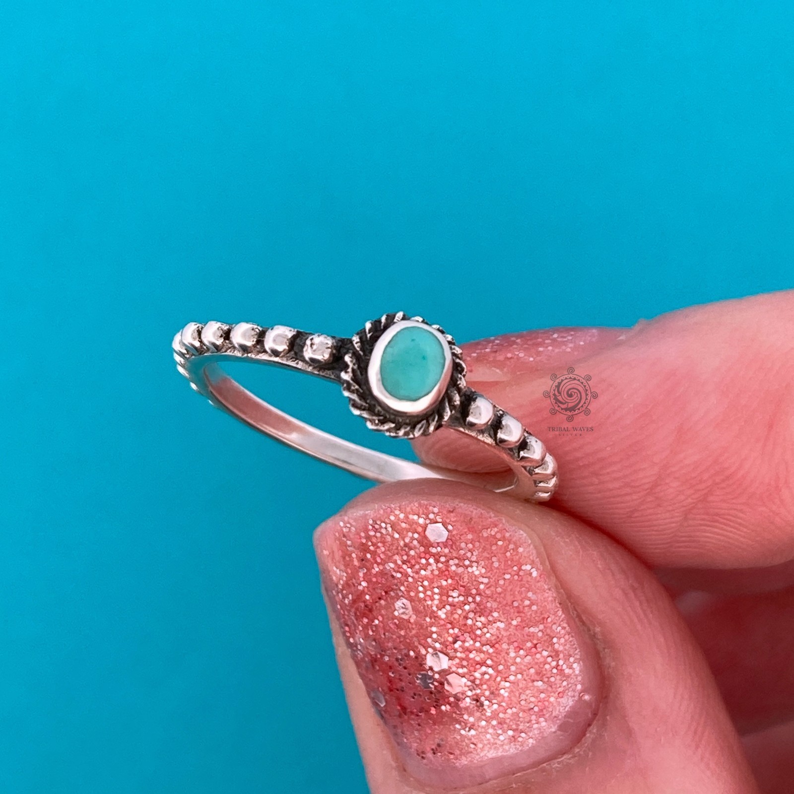 Sterling Silver 925 Simulated Turquoise Bali Pinky Finger Ring Size 5, US Seller