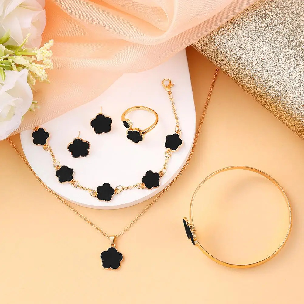 5 Pcs Set Jewelry Stainless Steel Five Leaf Clover 316L Bracelets for Women Eleg