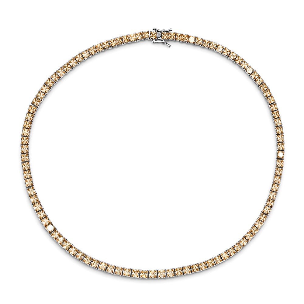925 Sterling Silver Citrine Square Cut Classic Tennis Necklace 18 Inches