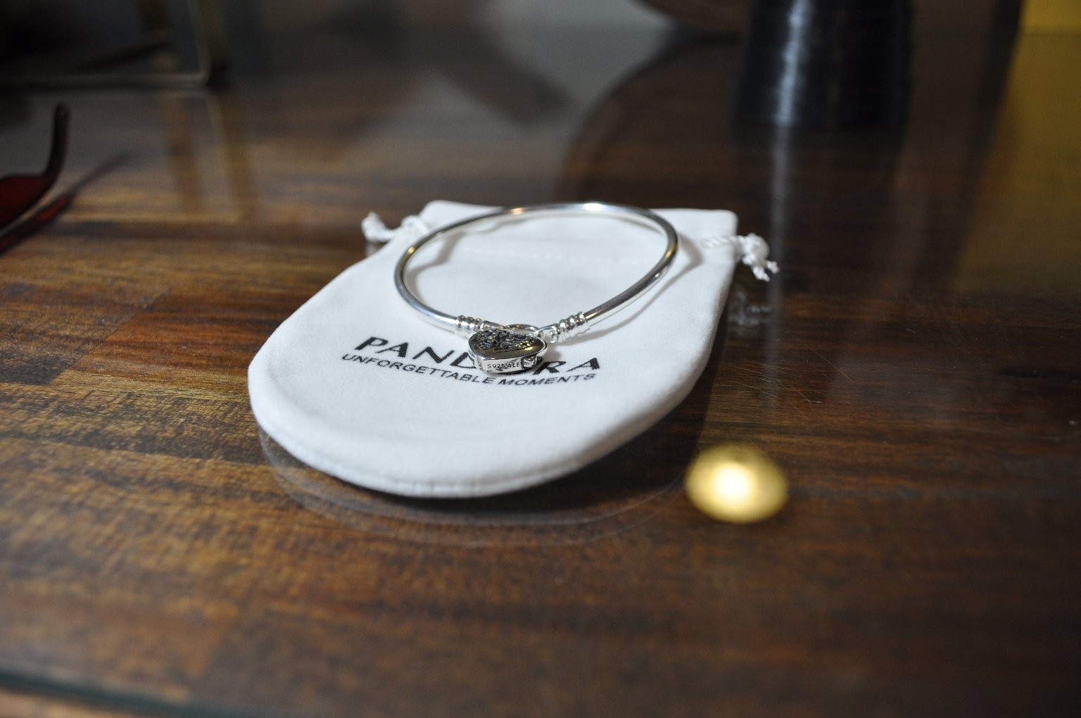 NEW Pandora Bangle Bracelet 7” (20cm) Pave Heart Padlock 925 Sterling Silver