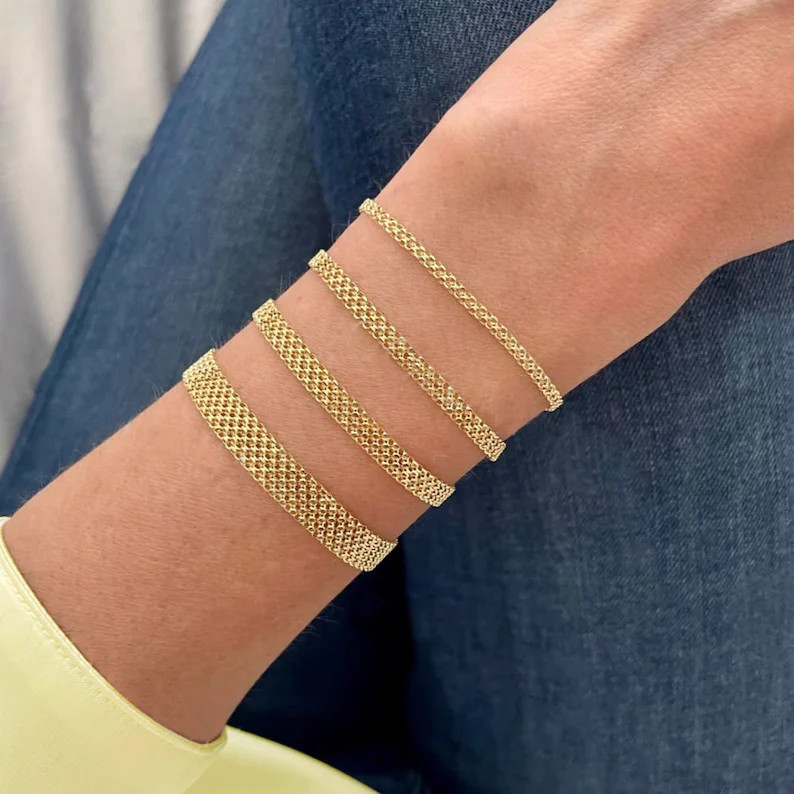 14K Solid Yellow Gold Bismark Link Bracelet 2.5MM-7MM 7.25″ Lobster Clasp