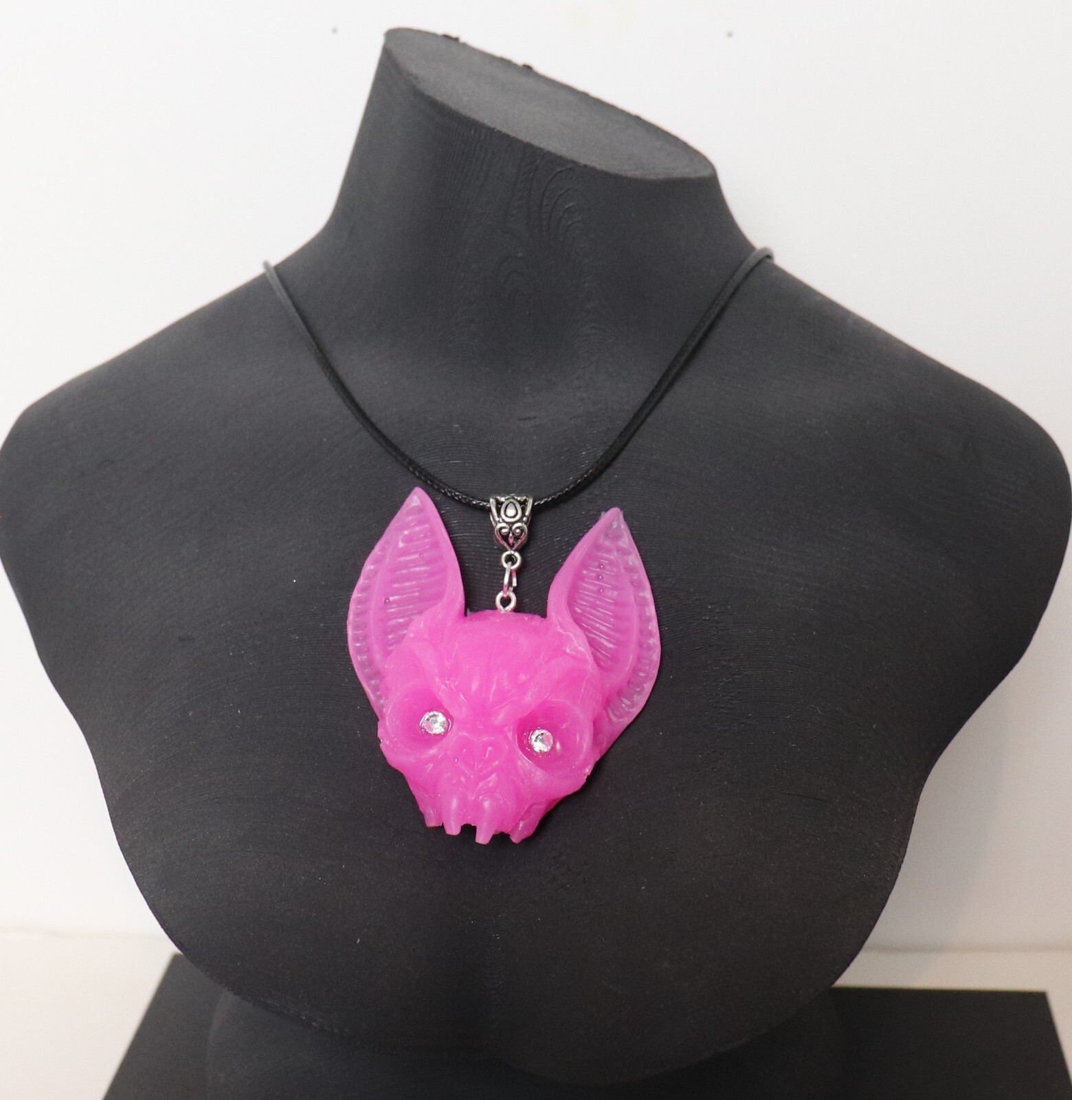 Vampire Bat head necklace hand made from resin 18″ necklace 2.5″bat head