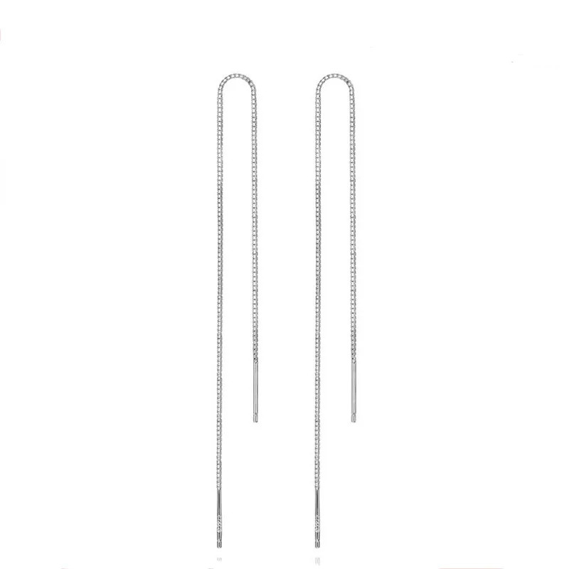 925 Sterling Silver Threader Earrings Long Chain Dangle Line Women Jewelry
