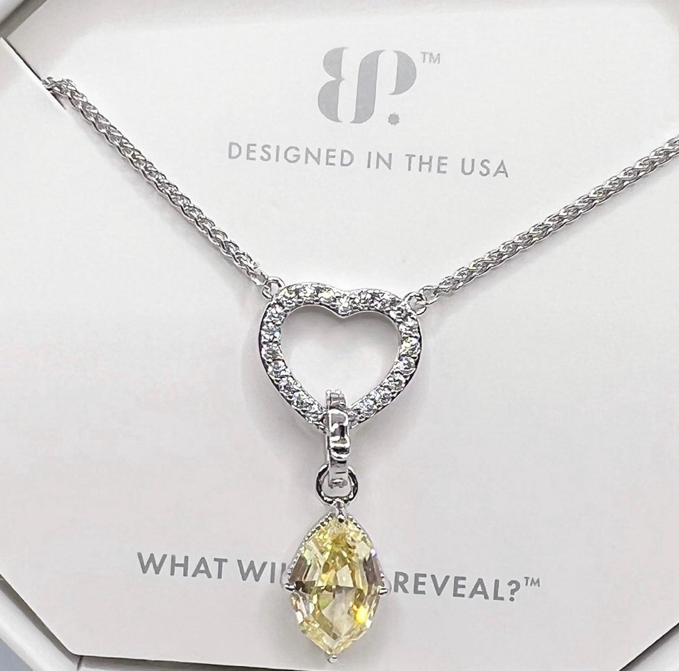 BP NK86042 Cubic Zirconia Heart Charm Pendant Necklace Rhodium 18″+2.5″
