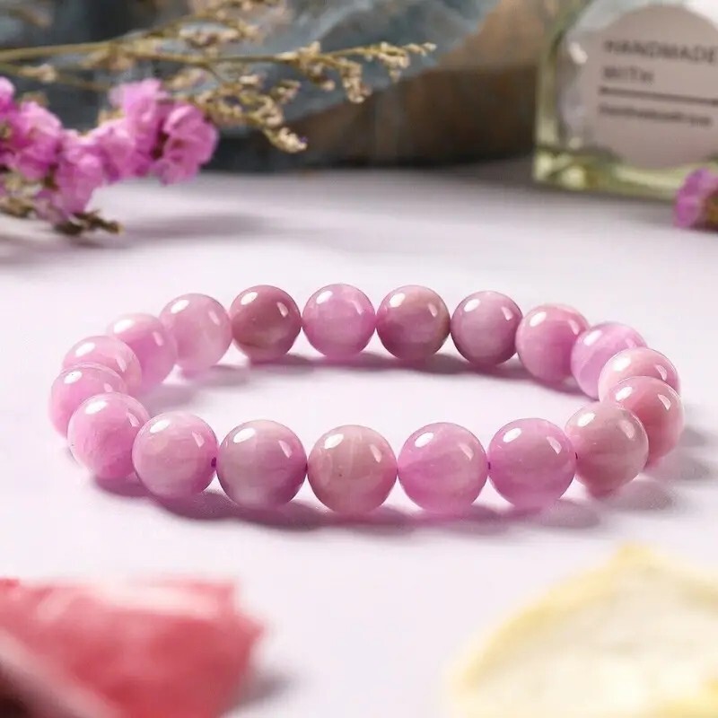 Handmade Natural Kunzite Elastic Stretch Bracelet – 8mm Round Gemstone Bead