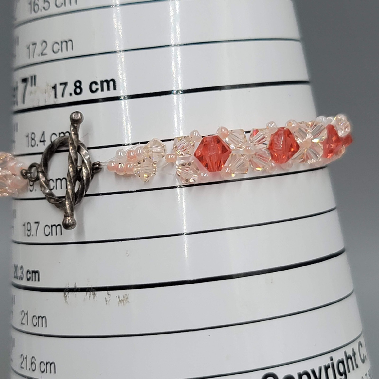 Pink Crystal Bicone Weave Bead Bracelet Toggle Closure 7.5″