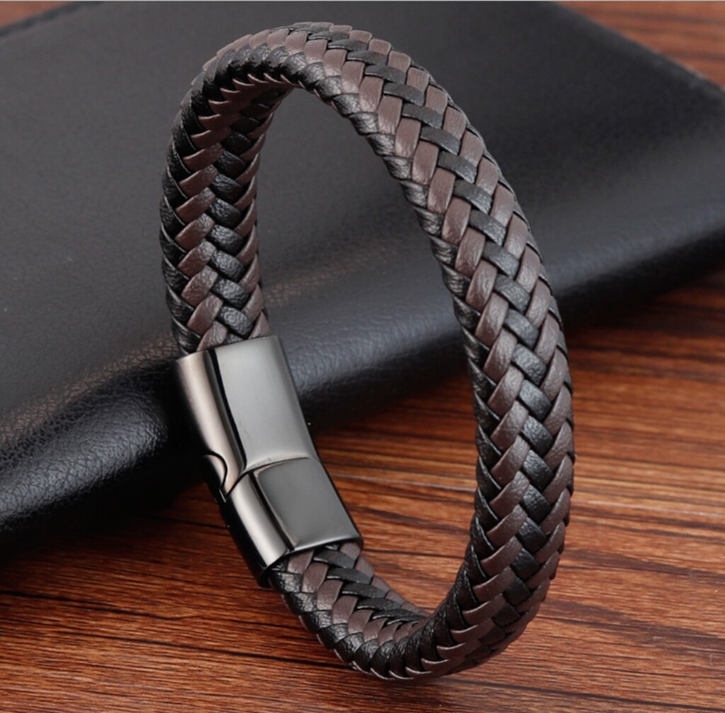 Men Women Boy 12mm Black and Brown Braided Genuine Leather Bracelet Bangle 6-9″