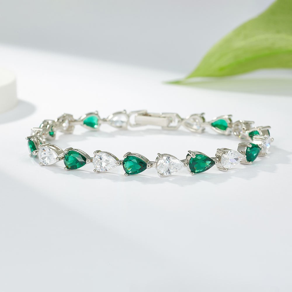 Emerald Green Pear Shape Tennis Bracelet 925 Silver Plated Women’s Jewelry Gift