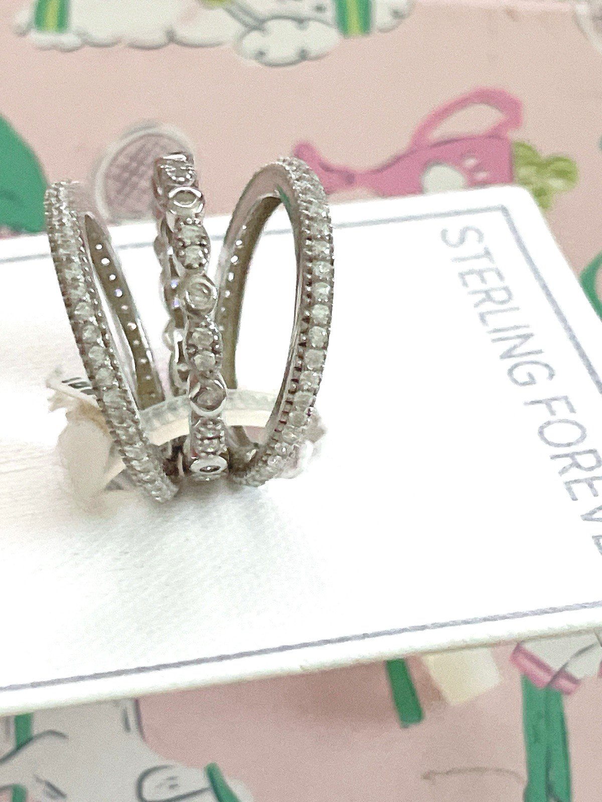 Sterling Forever Sterling Silver 3-Row CZ Band Ring, Silvertone, Size 6,$110