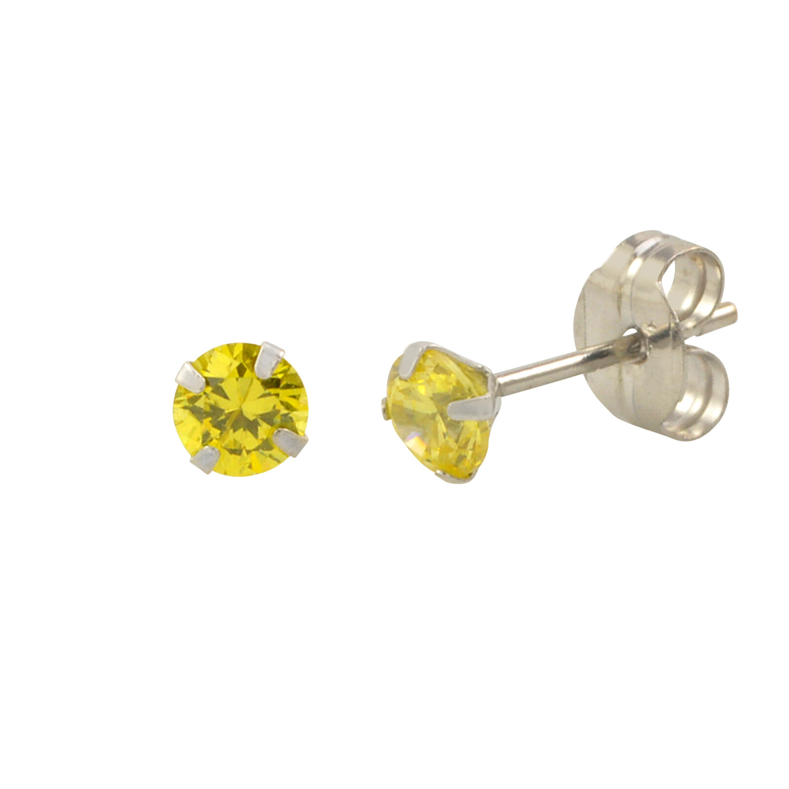14k White Gold Citrine Cubic Zircon Stud Earrings Yellow Round Birthstone CZ