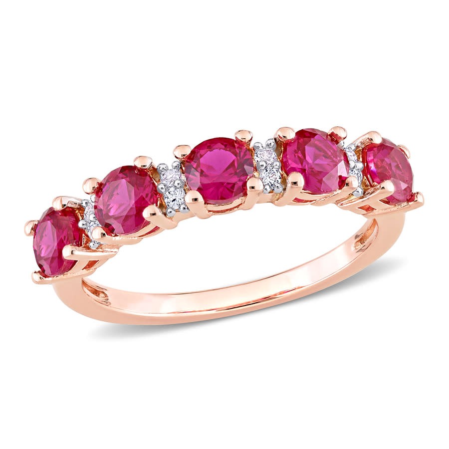 AMOUR 1 5/8 CT TGW Created Ruby and Created White Sapphire Semi-Eternity Ring In