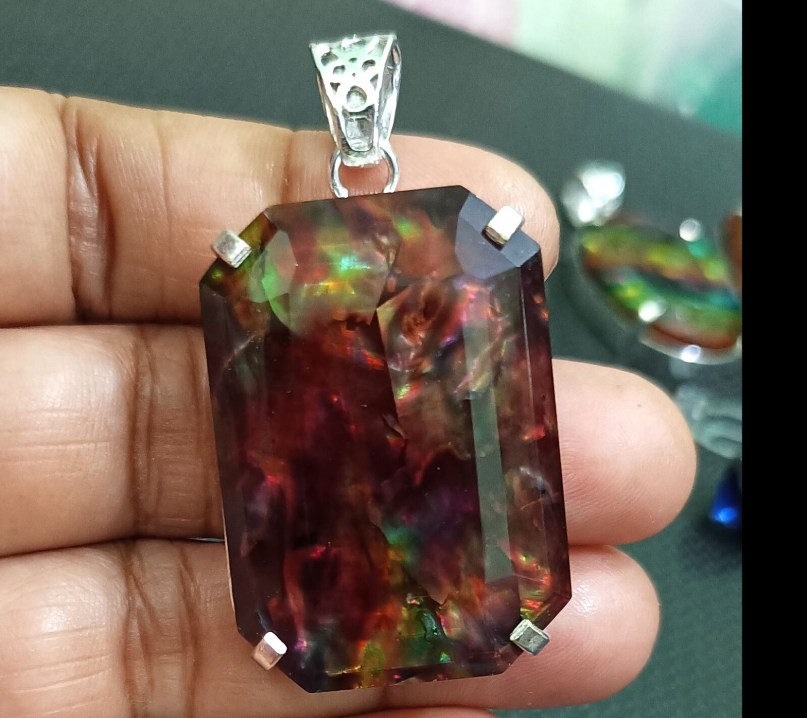 84.75 Ct Natural Ammolite 925 Solid Silver Rainbow PENDANT Certified Gemstone
