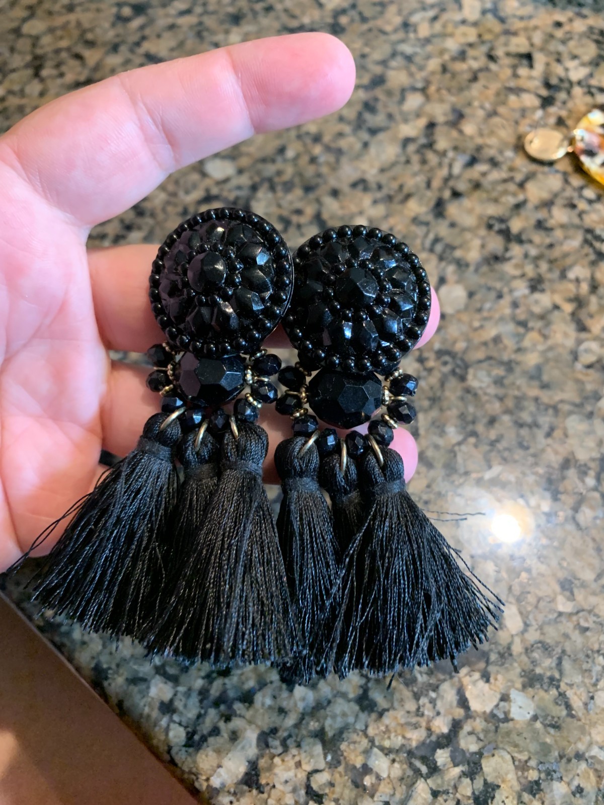 Black Maximalist Tassel Dangle Earrings from H&M- Plastic post & Fabric Tassels