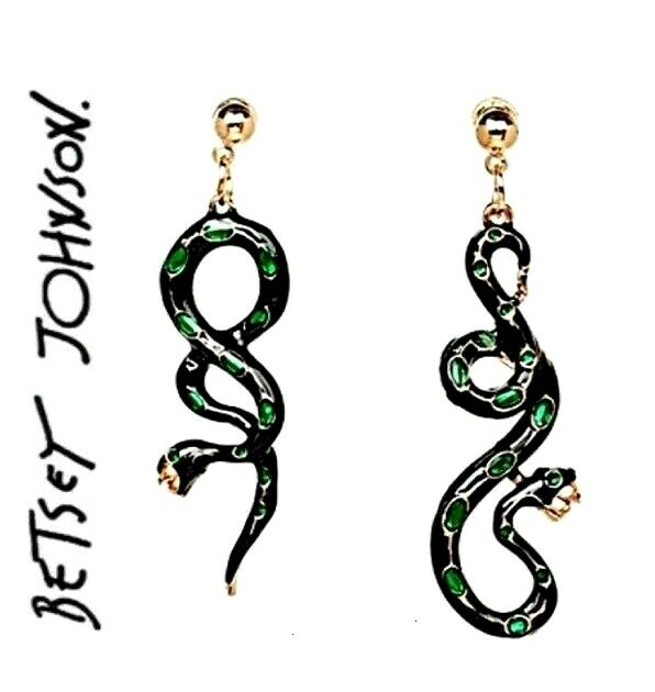 US Seller Betsey Johnson Asymmetric Green Crystal Snake Earrings Fashion Jewelry