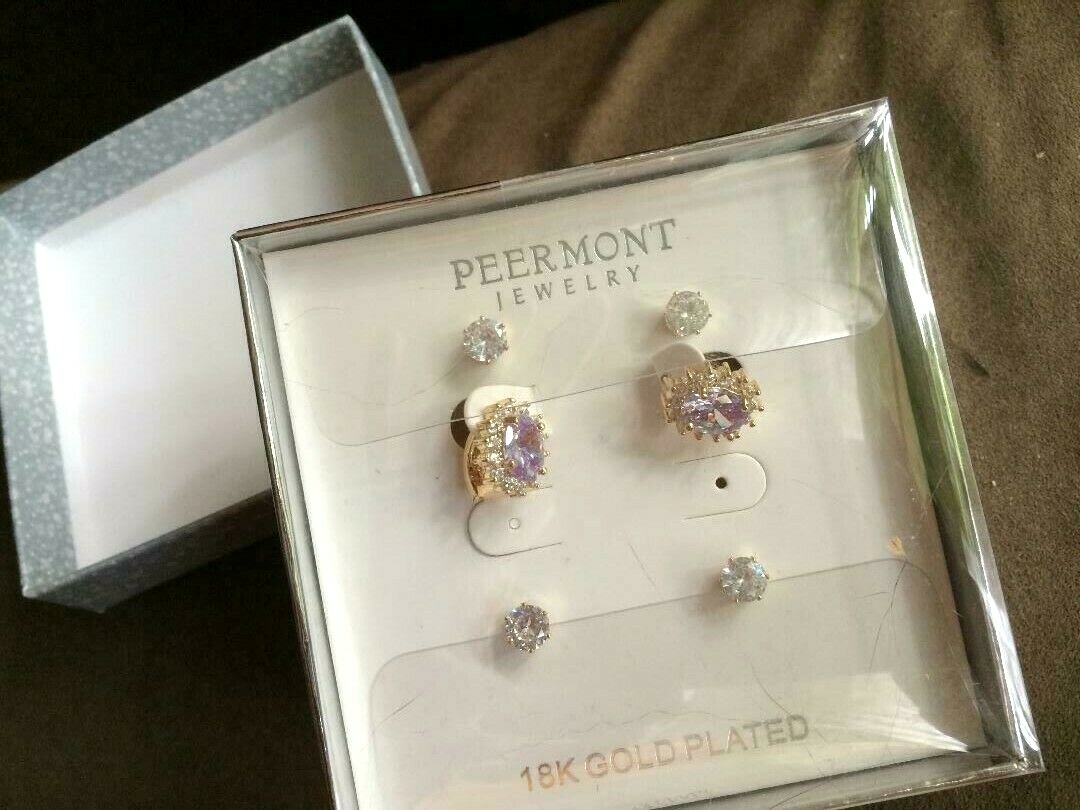 LOT OF THREE (3) PAIR PEERMONT EARRINGS/ORIGINAL BOX/18K GOLD PLATED