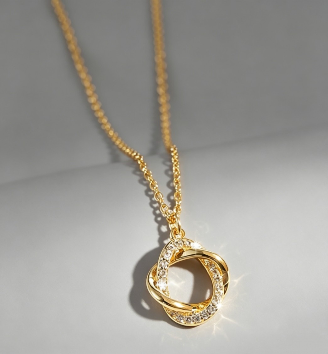 Elegant Gold Tone Knot Pendant Oval Chain Necklace with CZ Pave for Daily Wear