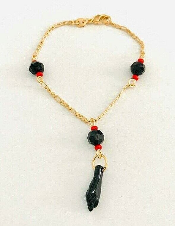 18K Gold Filled Azabache Bracelet Unisex Baby 6″ / Pulsera Azabache 6″ – B45